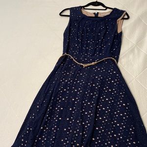 Navy inlet design dress with belt